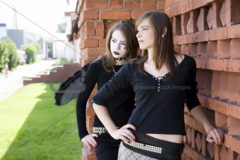 Two Girls Near A Brick Wall