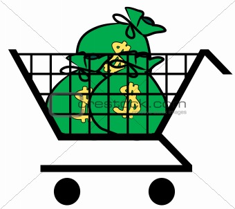 money in shopping cart
